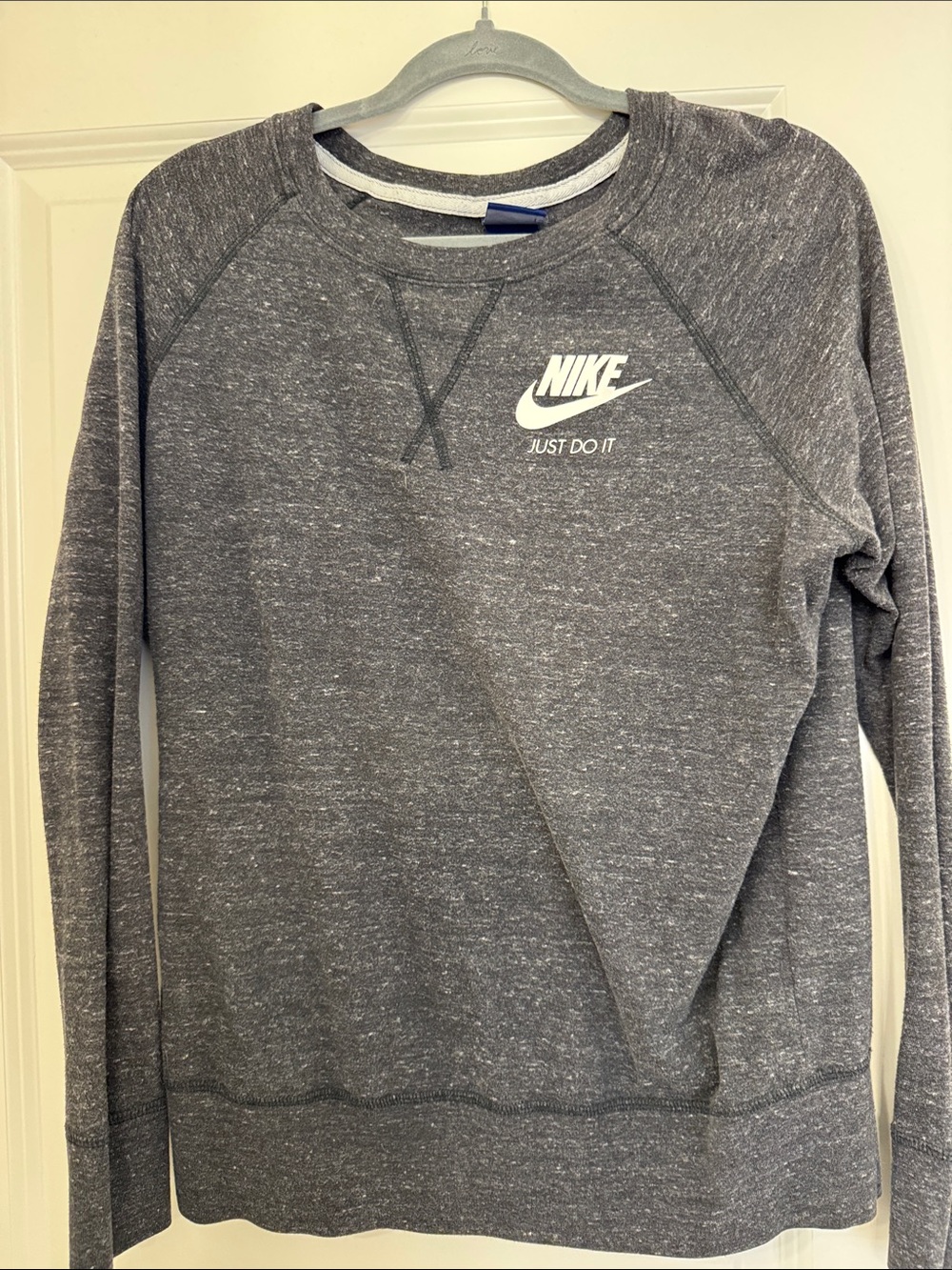 Nike Women’s Lightweight Heather Gray Crewneck Sweatshirt with White Logo